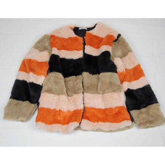 Zara Jackets & Blazers - Zara Trafaluc Faux Fur Jacket Womens‎ Small. Striped Multicolor Longsleeve.